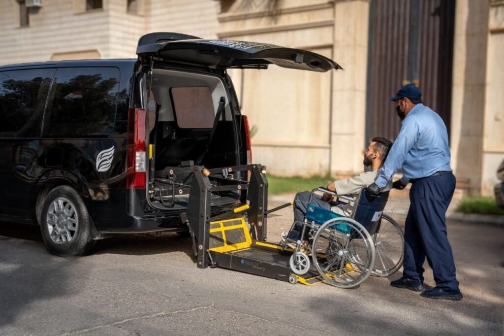 Wheelchair taxi for elderly pilgrims in Madinah during Umrah